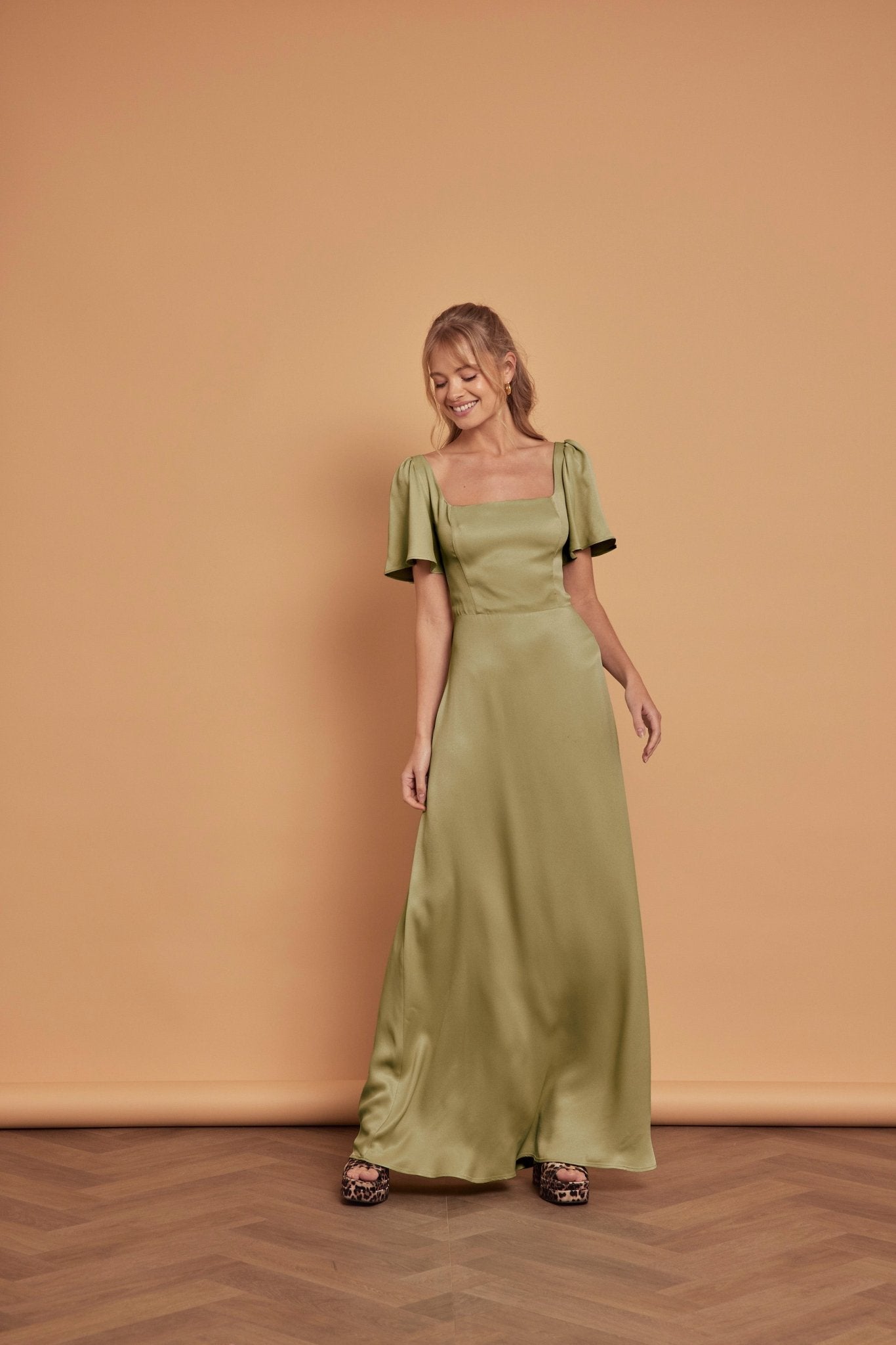 Clemmie Satin Bridesmaid Dress - Olive Green, 18 / Olive Green Clemmie Satin Bridesmaid Dress - Olive Green, 18 / Olive Green