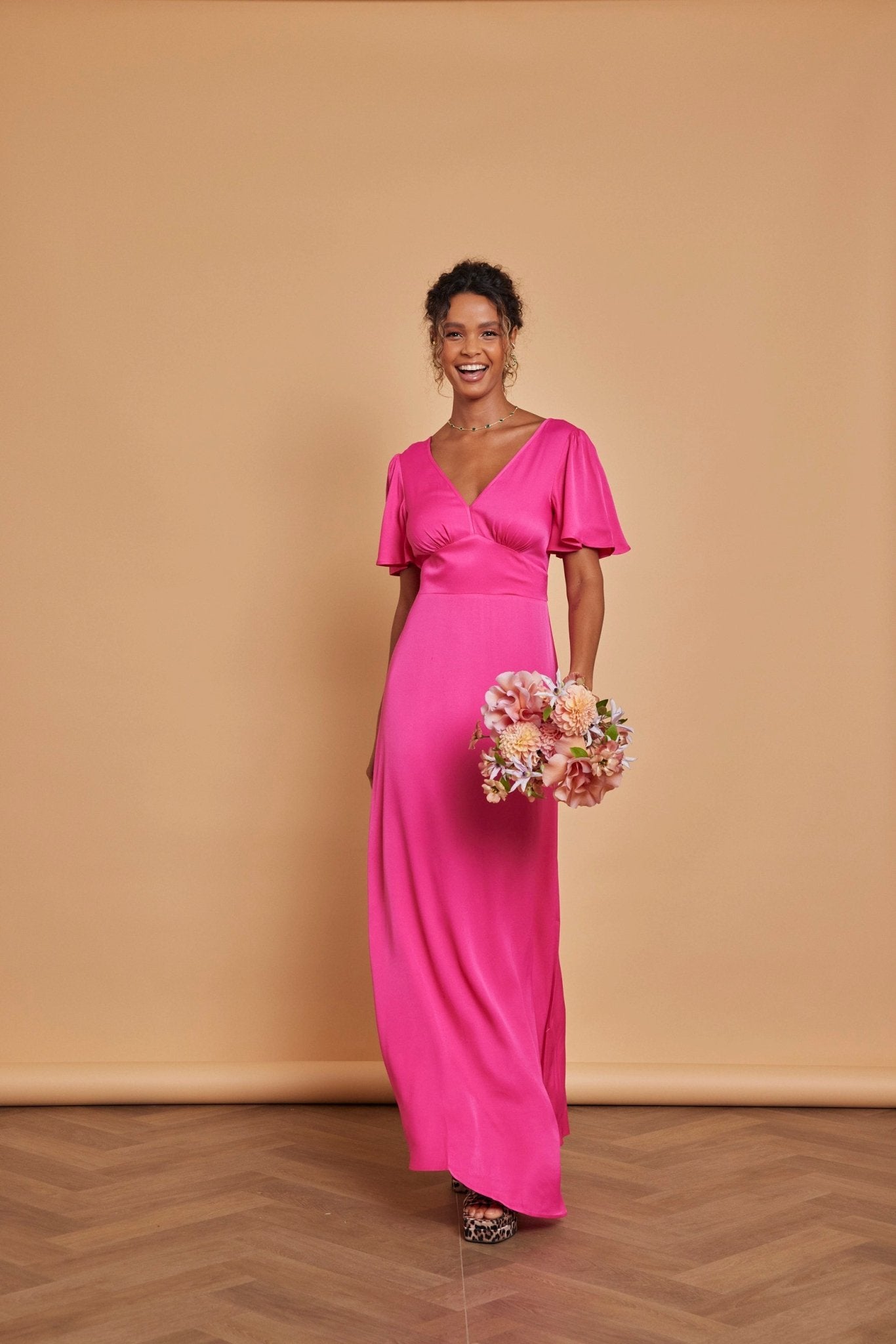 Hot Pink Cleo Satin Dress Bridesmaid Dresses Maids to Measure