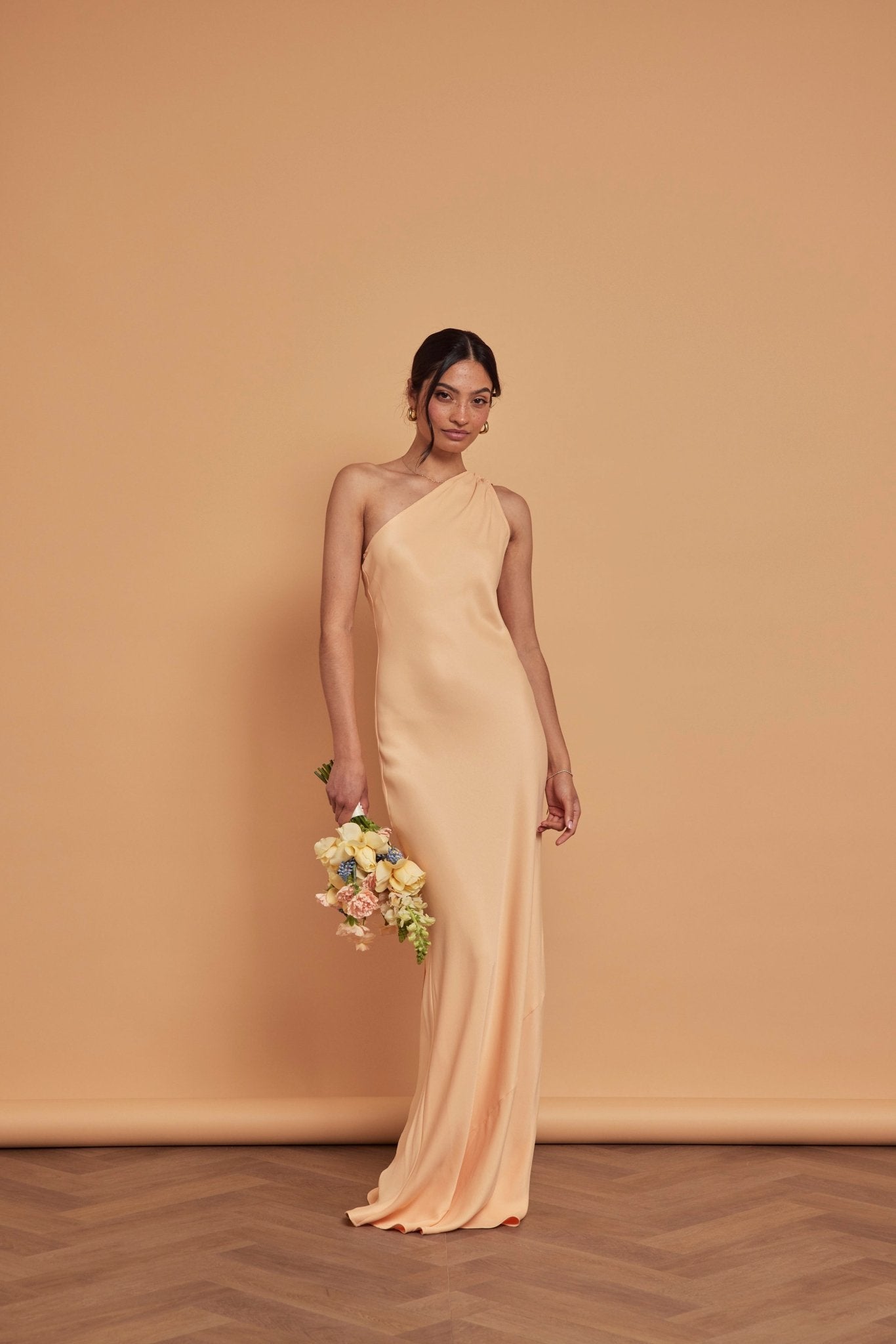 Cressida Satin Asymmetric Dress - Peach, 6 / Peach Cressida Satin Asymmetric Dress - Peach, 6 / Peach