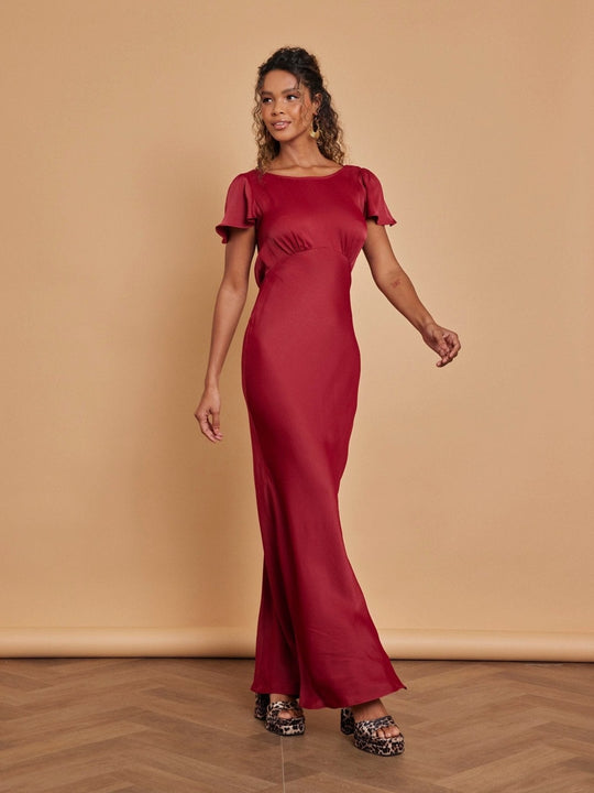 Eadie Satin Cowl Back Dress - Burgundy - 8 / Burgundy
