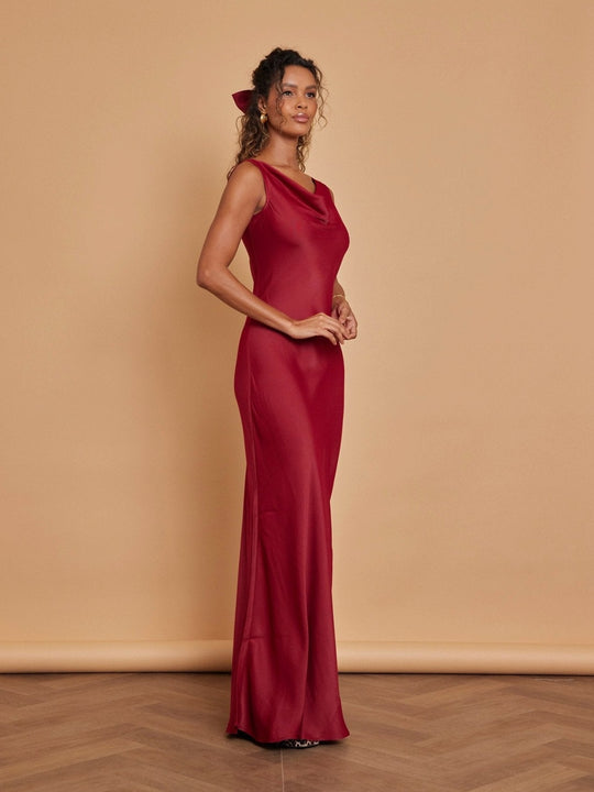 Pandy Satin Cowl Bridesmaid Dress - Burgundy - 16 / Burgundy