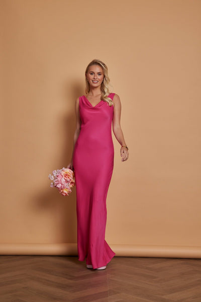 Pandy Satin Cowl Dress - Hot Pink NEW - Maids to Measure
