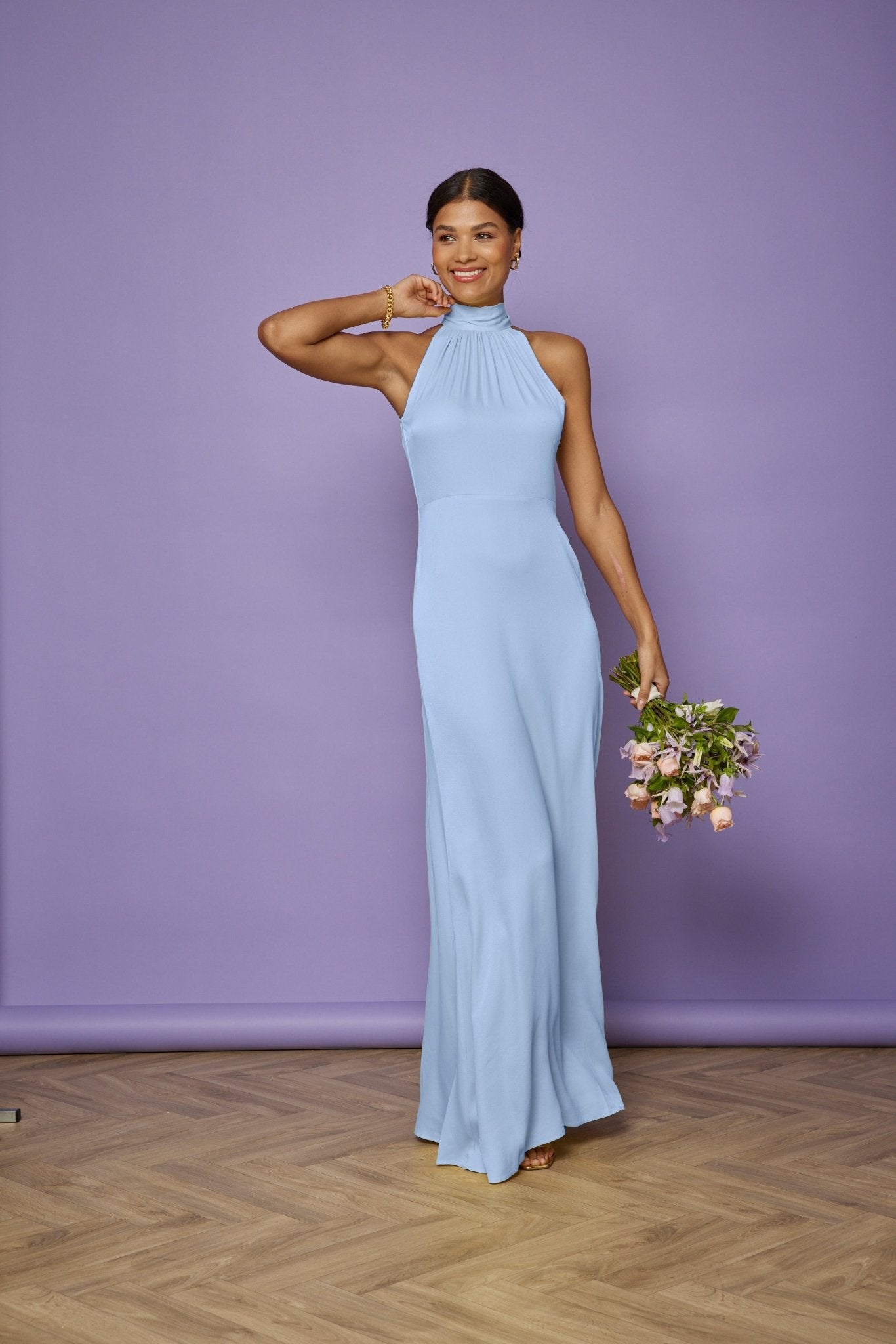 Tilly Satin High Neck Bridesmaid Dress Cornflower Blue