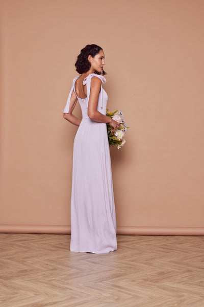 Allegra Satin Tie Shoulder Dress - Lilac - Maids to Measure