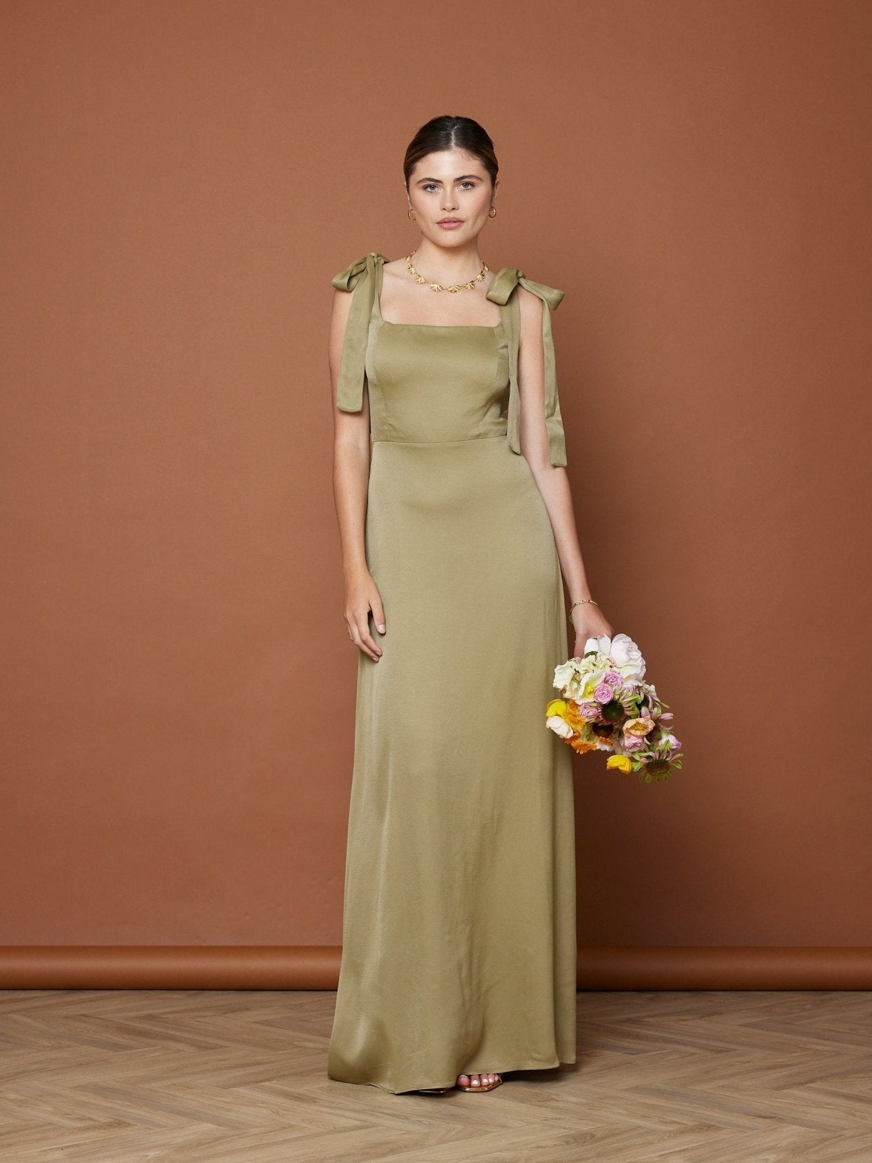 green emerald velvet dress Flare Sleeves Sage Green Bridesmaid Dress with Buttons  Dreamdressy