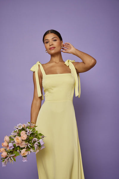 Allegra Satin Tie Shoulder Dress - Yellow NEW - Maids to Measure