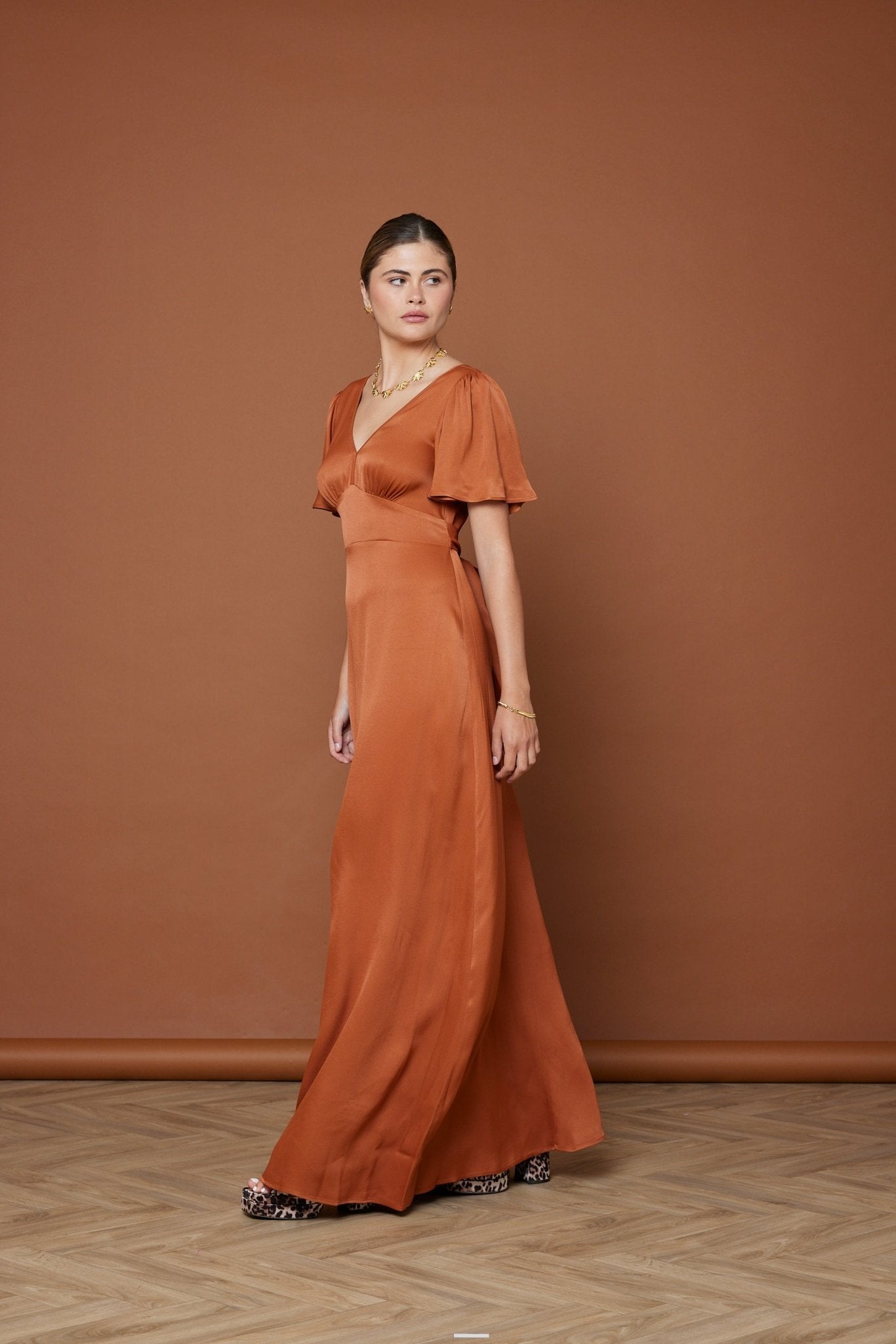 Cleo Satin Bridesmaid Dress Burnt Orange