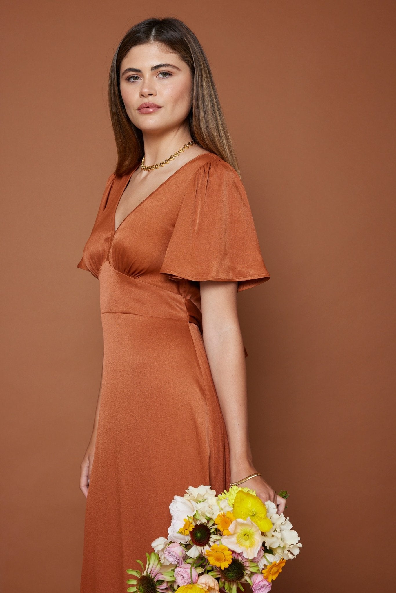 Cleo Satin Dress - Burnt Orange NEW - Maids to Measure