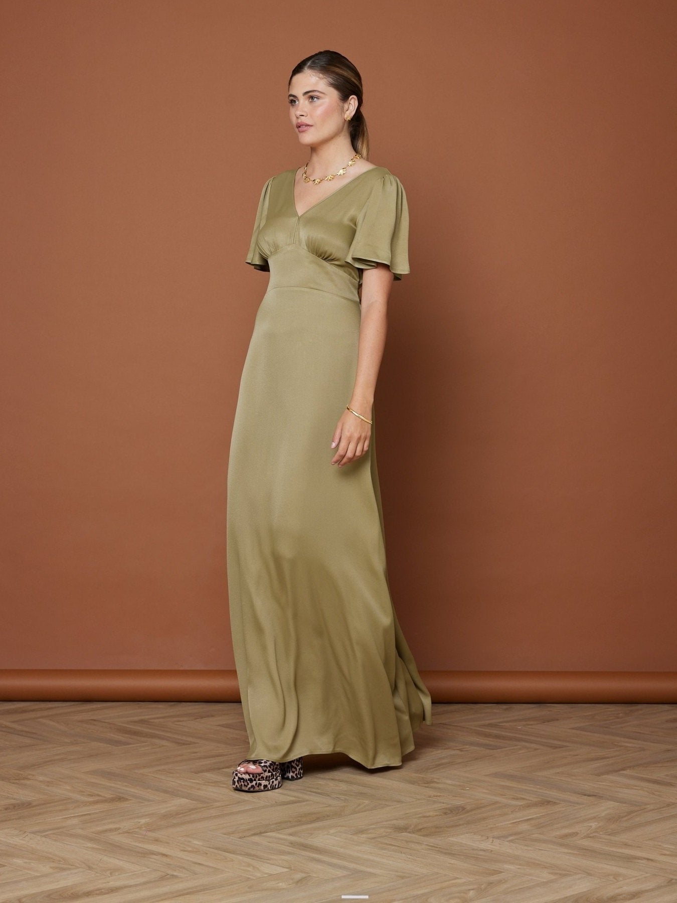 Cleo Olive Green Wrap Bridesmaid Dress