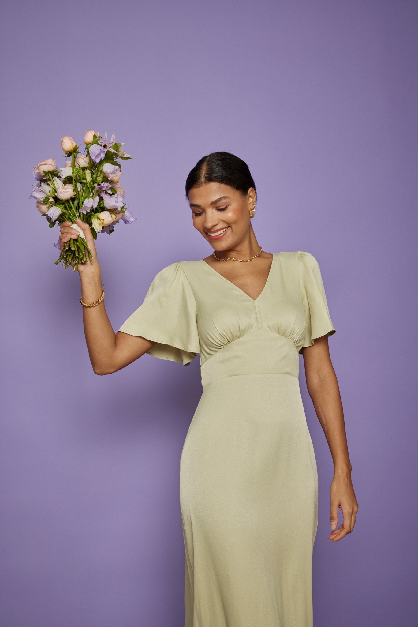 Cleo Satin Dress - Sage Green NEW - Maids to Measure