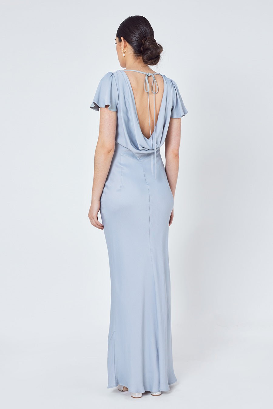 Eadie Satin Cowl Back Dress - Duck Egg Blue - Maids to Measure