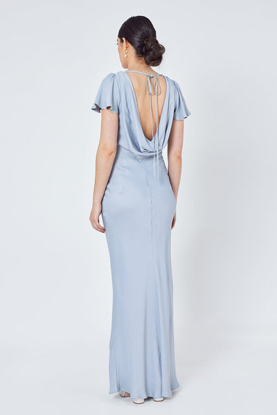 Eadie Satin Cowl Back Dress - Duck Egg Blue - Maids to Measure