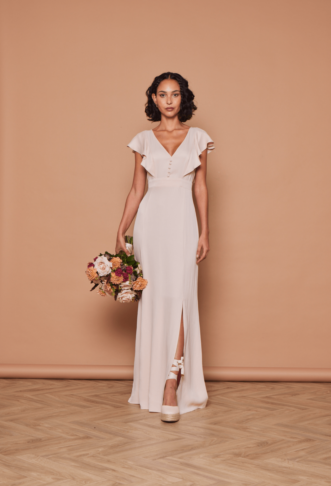 Our Elle Satin Pale Pink Dress Maids to Measure