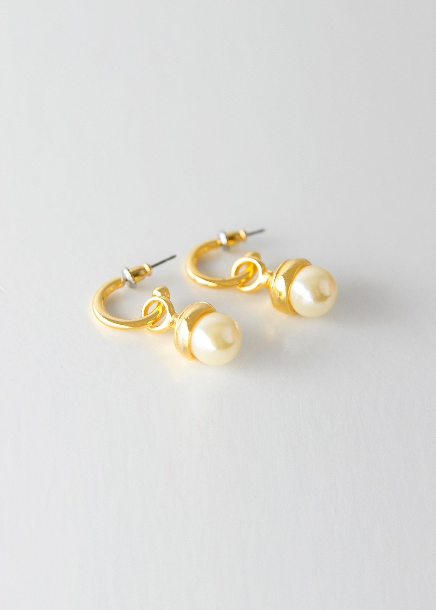 Gold Plated T-Bar Hoops with Faux Pearl Pendant - Maids to Measure