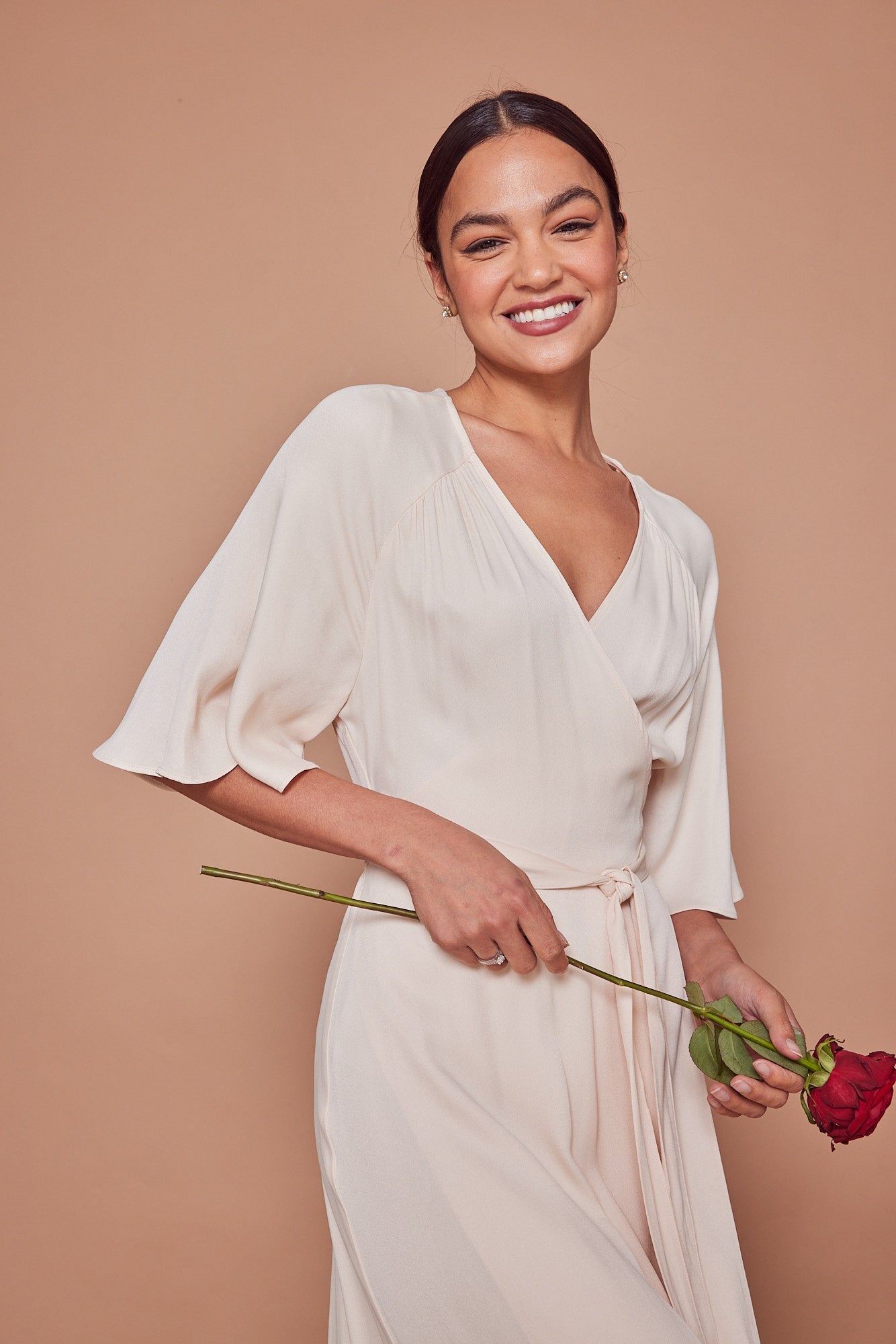 Margot Satin Wrap Dress - Champagne Ivory - Maids to Measure