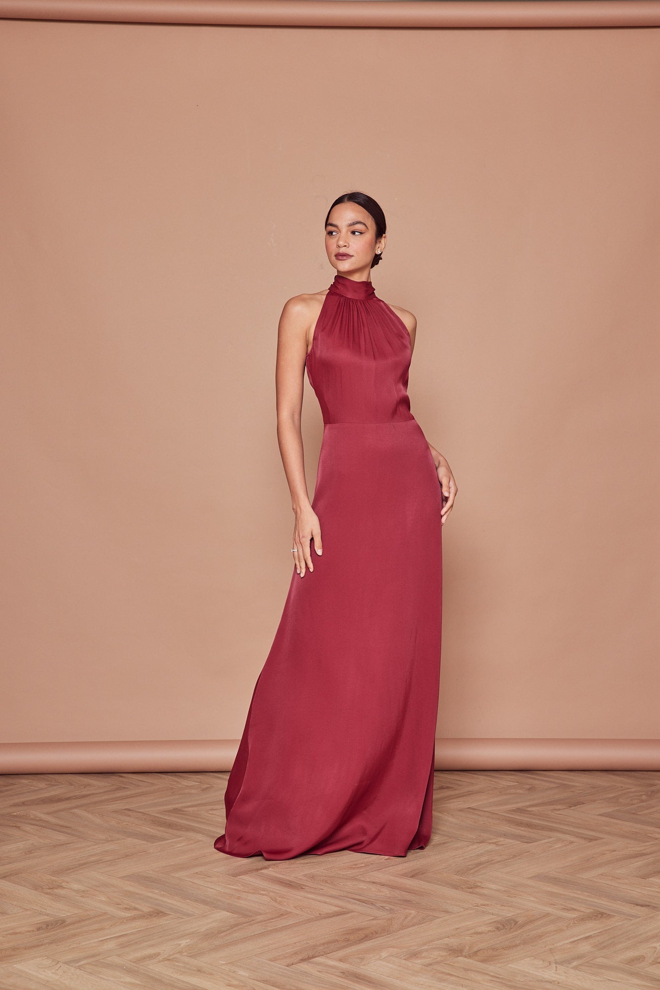 Tilly Satin High Neck Bridesmaid Dress Burgundy