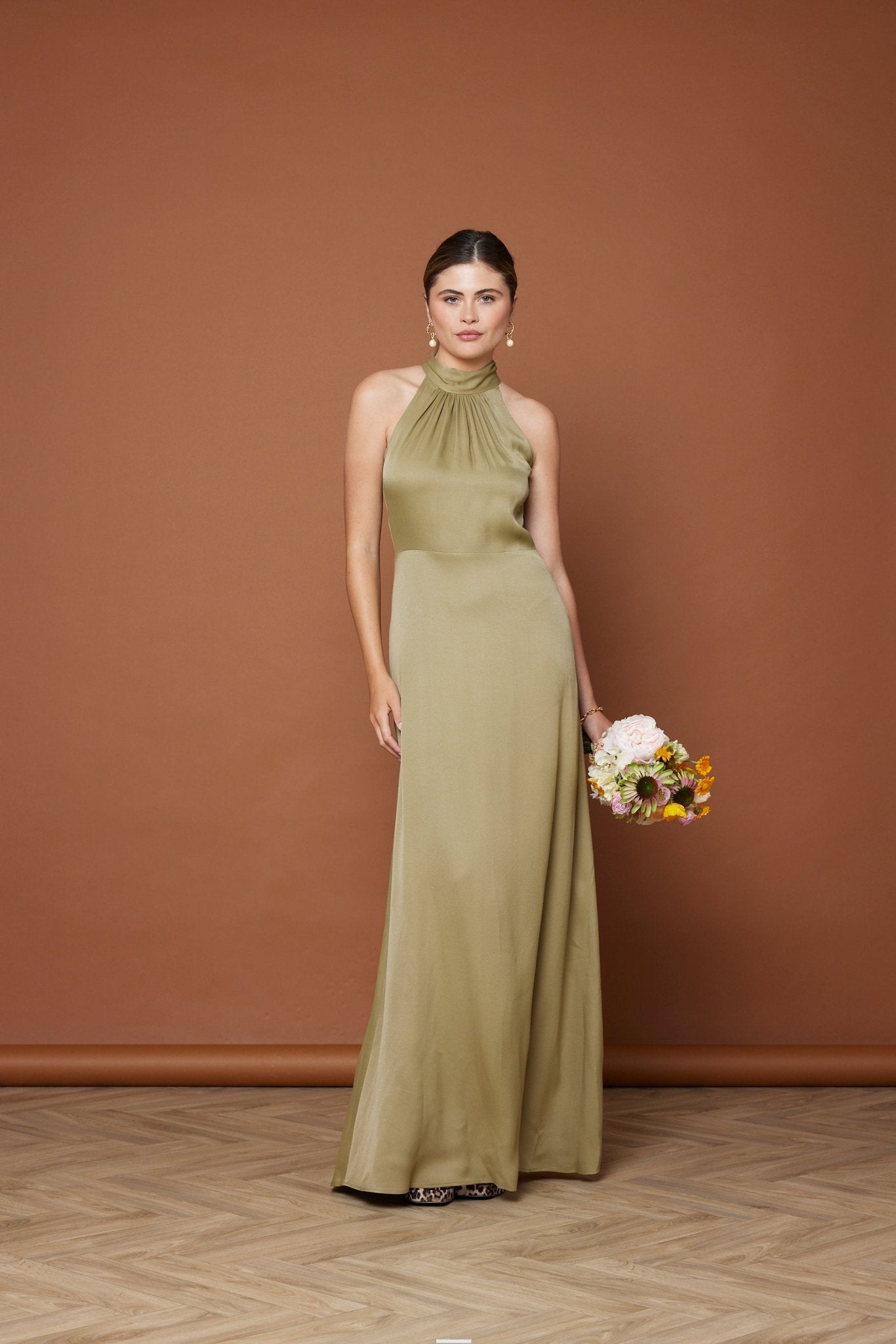 Tilly Satin High Neck Bridesmaid Dress - Olive Green, 16 / Olive Green Tilly Satin High Neck Bridesmaid Dress - Olive Green, 16 / Olive Green