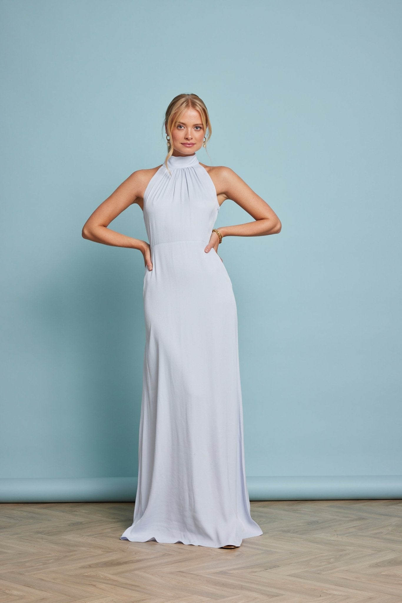 Blue halter neck clearance bridesmaid dresses
