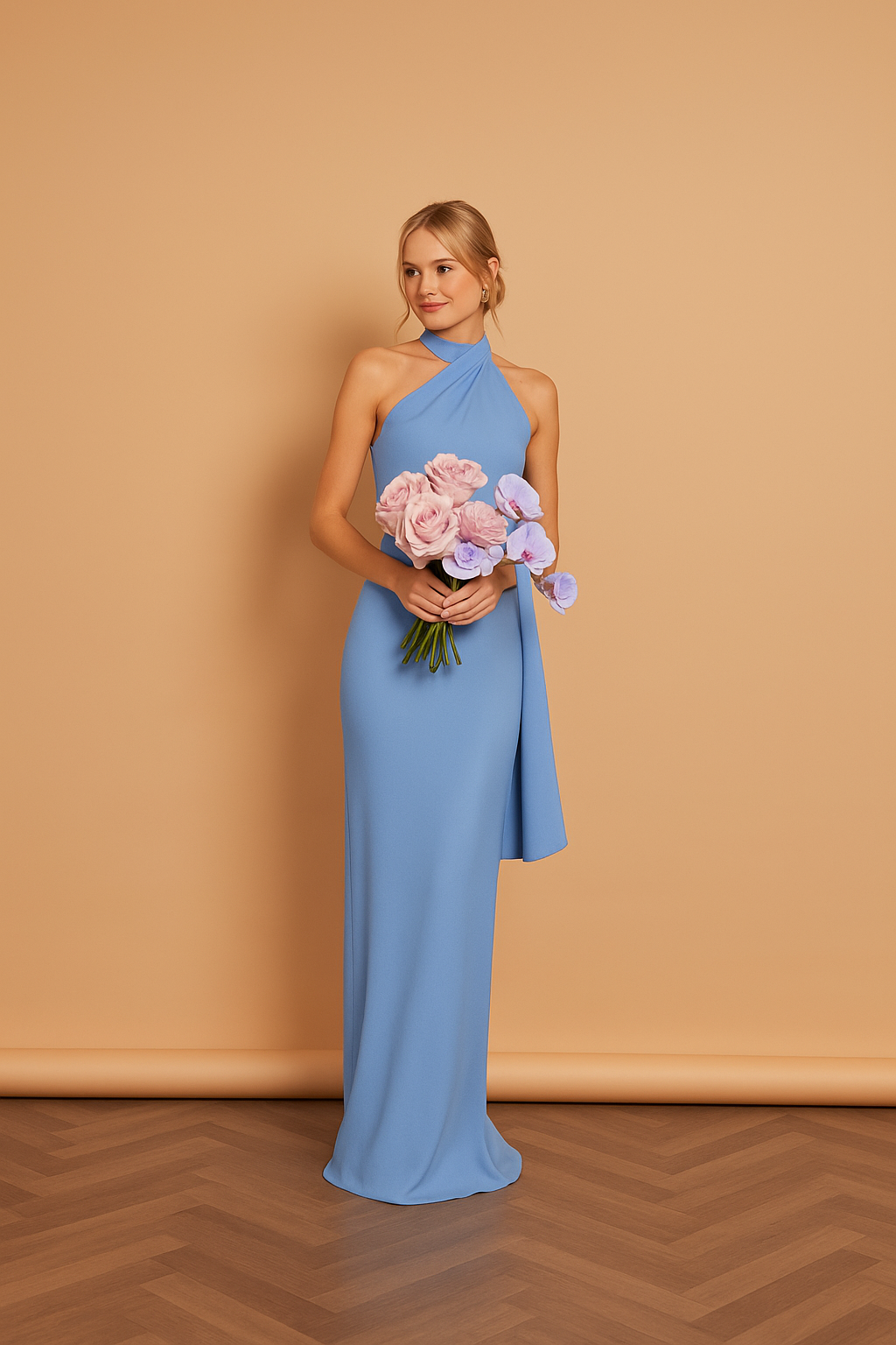 Cressida Satin Asymmetric Dress - Cornflower Blue