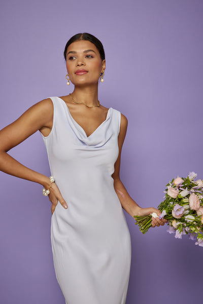 Pandy Satin Cowl Dress - Pale Blue