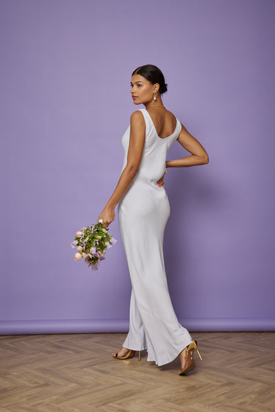 Pandy Satin Cowl Dress - Pale Blue