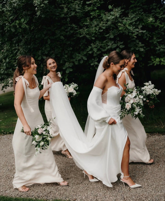 Allegra Satin Tie Shoulder Bridesmaid Dress - Champagne Ivory - Maids to Measure