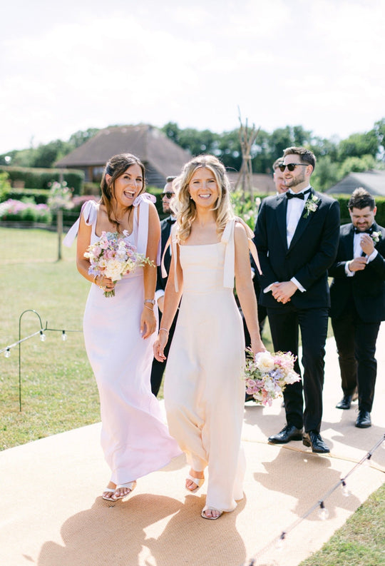 Allegra Satin Tie Shoulder Bridesmaid Dress - Champagne Ivory - Maids to Measure