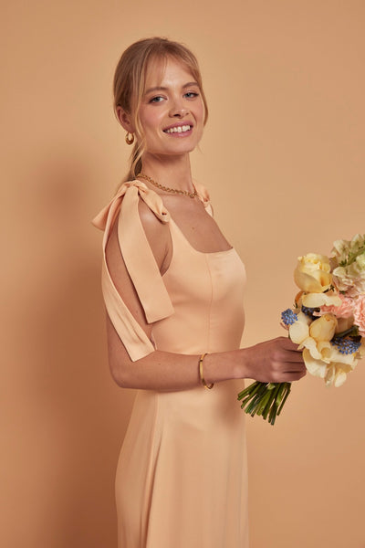 Allegra Satin Tie Shoulder Bridesmaid Dress - Peach - Maids to Measure