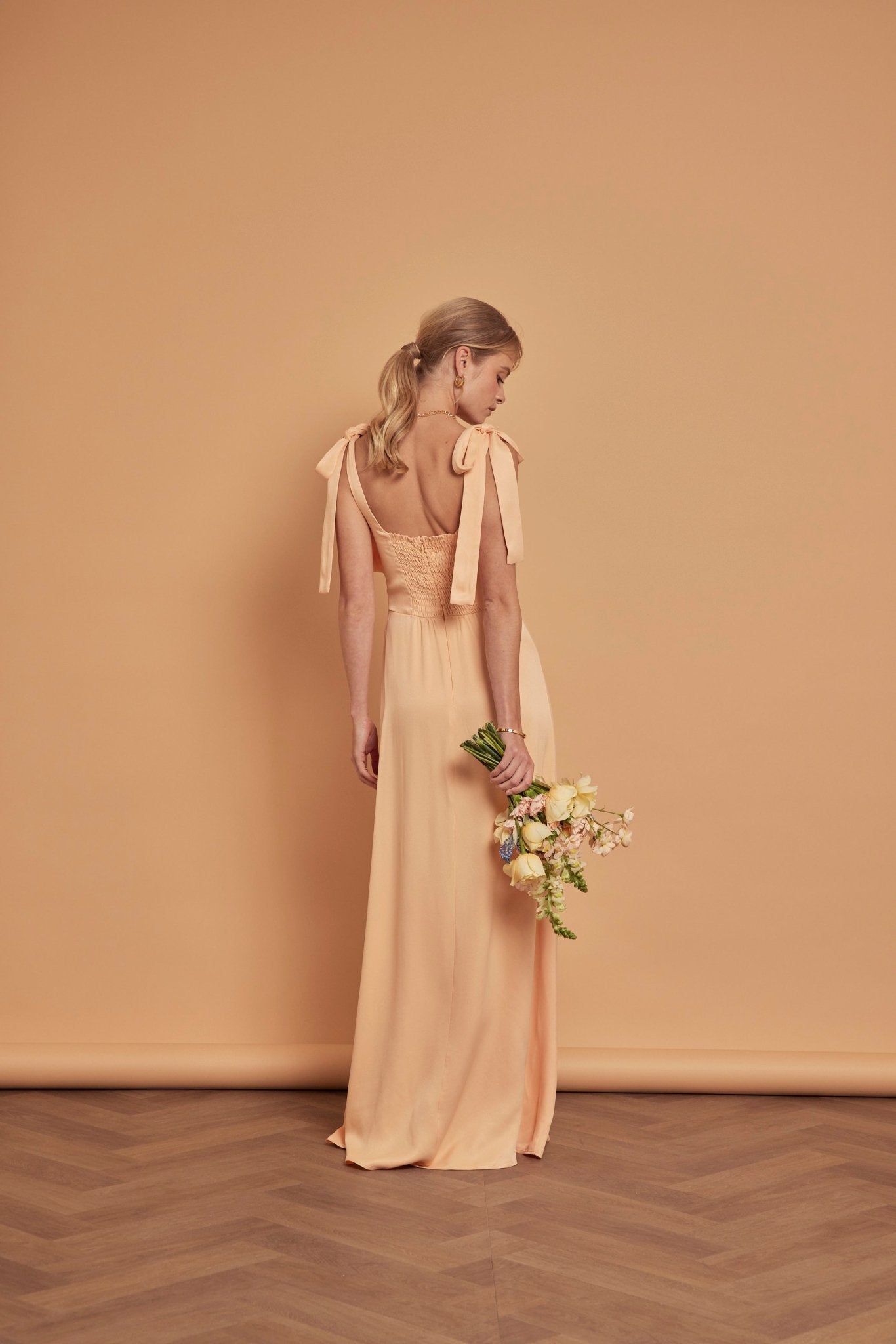 Allegra Satin Tie Shoulder Bridesmaid Dress - Peach - Maids to Measure