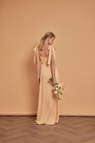 Allegra Satin Tie Shoulder Bridesmaid Dress - Peach - Maids to Measure