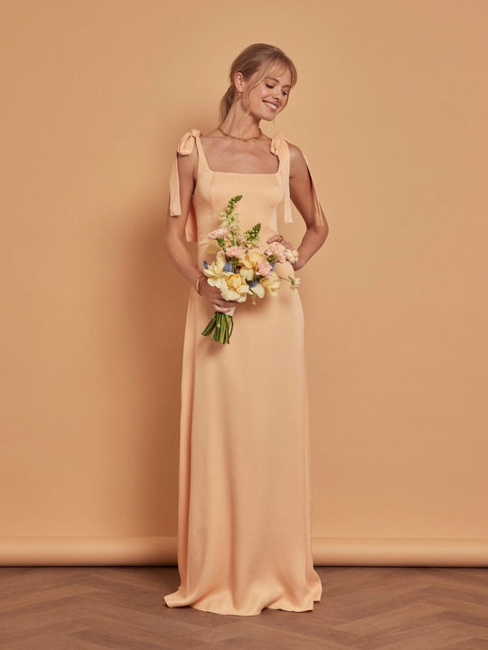 Allegra Satin Tie Shoulder Bridesmaid Dress - Peach - 6 / Peach