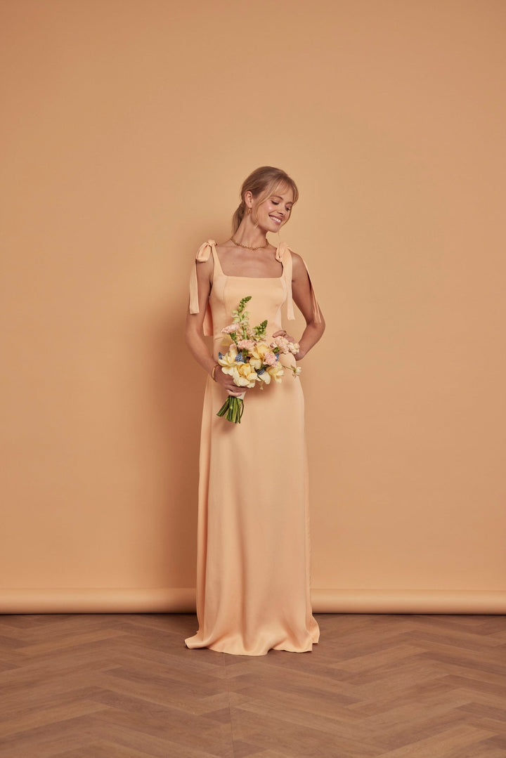 white bubble dress Allegra Peach Bridesmaid Dress