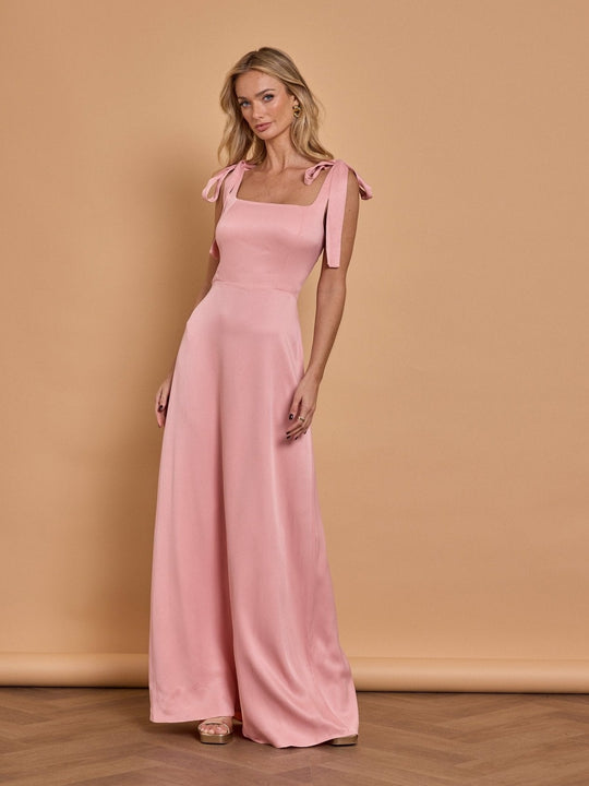 Allegra Satin Tie Shoulder Bridesmaid Dress - Rose Pink - 6 / Rose Pink