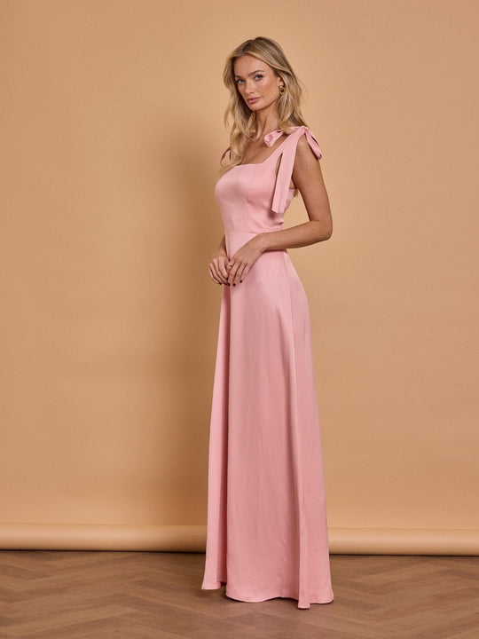 Allegra Satin Tie Shoulder Bridesmaid Dress - Rose Pink - Maids to Measure