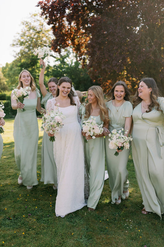 Allegra Satin Tie Shoulder Bridesmaid Dress - Sage Green - Maids to Measure