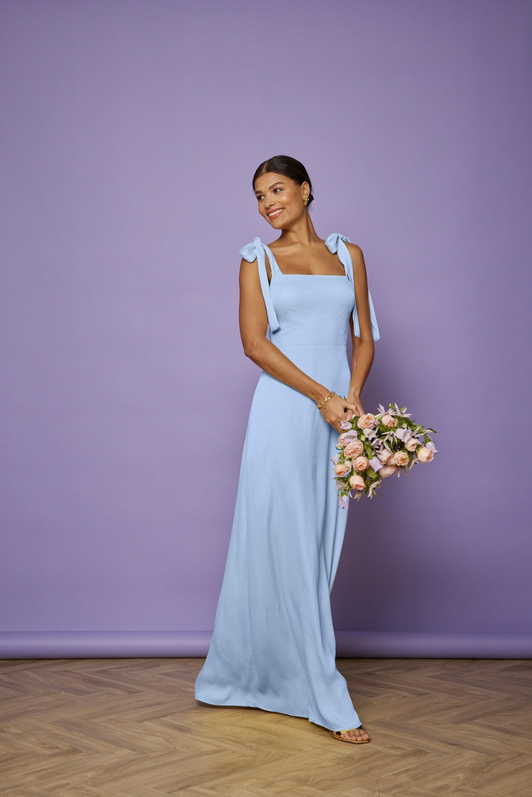 Allegra Satin Tie Shoulder Bridesmaid Dress Cornflower Blue