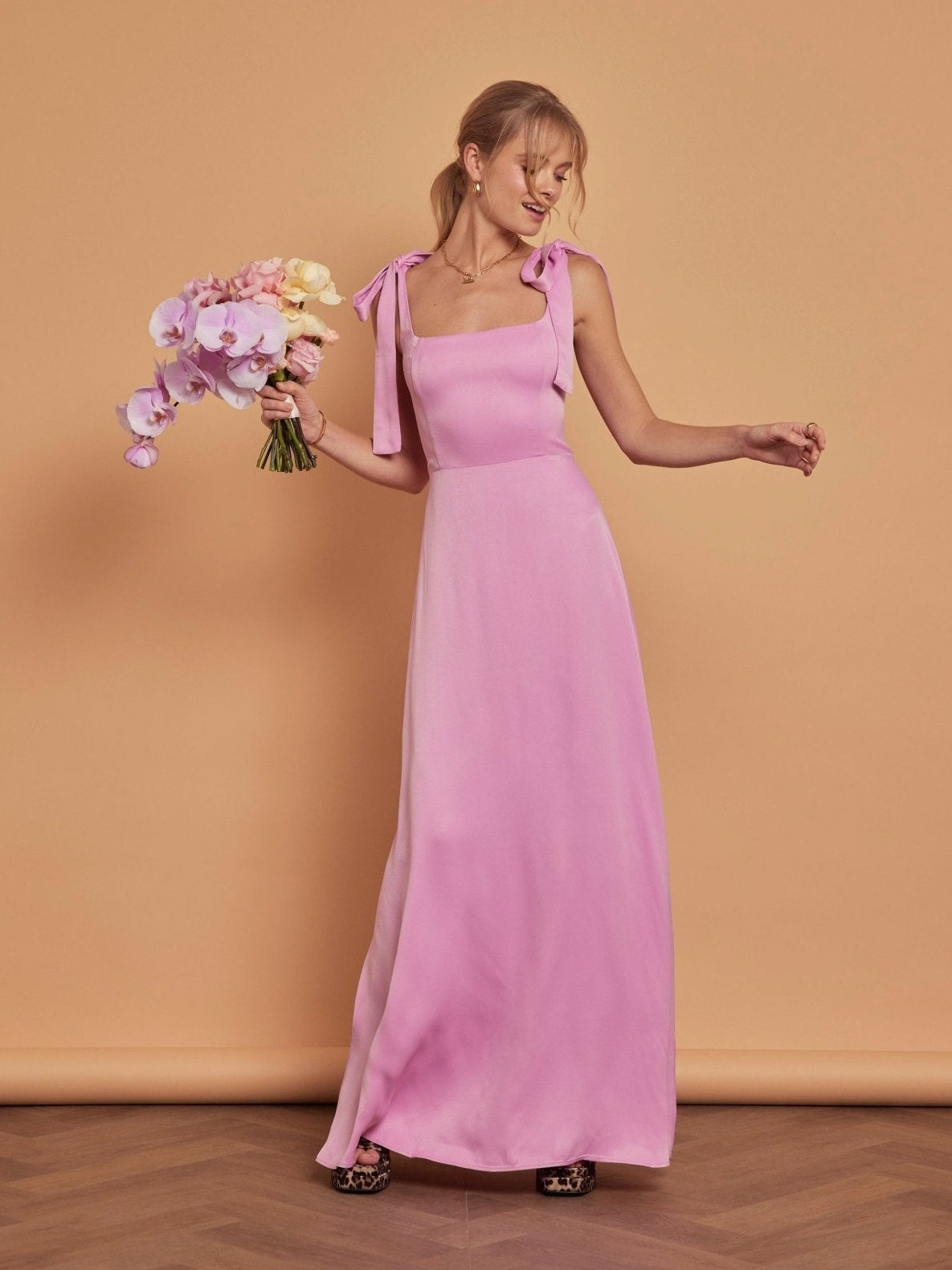 Allegra Orchid Pink Satin Bridesmaids Dress