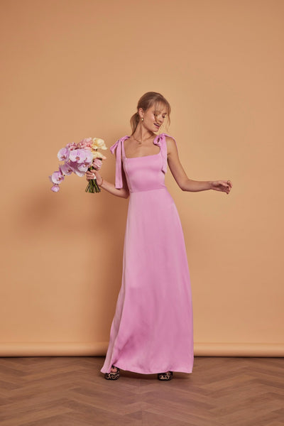 Allegra Satin Tie Shoulder Dress - Orchid Pink - Maids to Measure