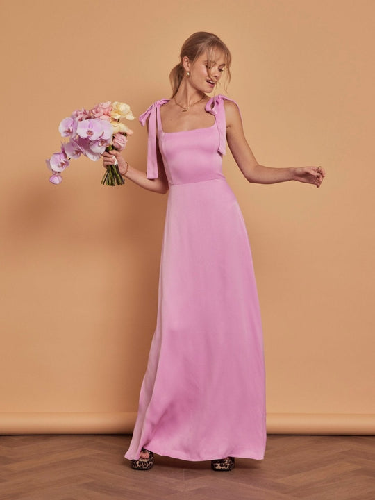 Allegra Satin Tie Shoulder Bridesmaid Dress - Orchid Pink - 6 / Orchid Pink
