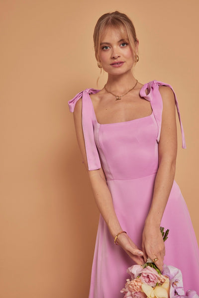 Allegra Satin Tie Shoulder Dress - Orchid Pink - Maids to Measure