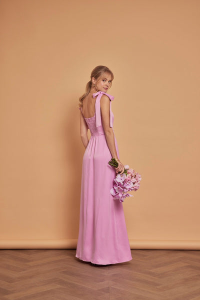Allegra Satin Tie Shoulder Dress - Orchid Pink - Maids to Measure