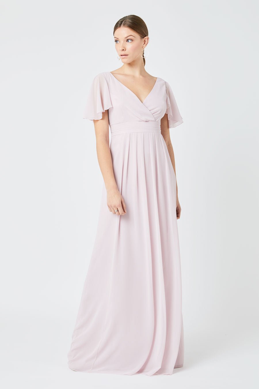 Caroline Angel Sleeve Chiffon Dress - Blossom Pink - Maids to Measure