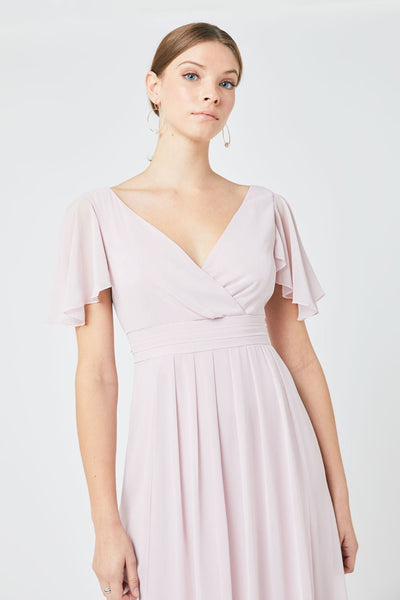 Caroline Angel Sleeve Chiffon Dress - Blossom Pink - Maids to Measure