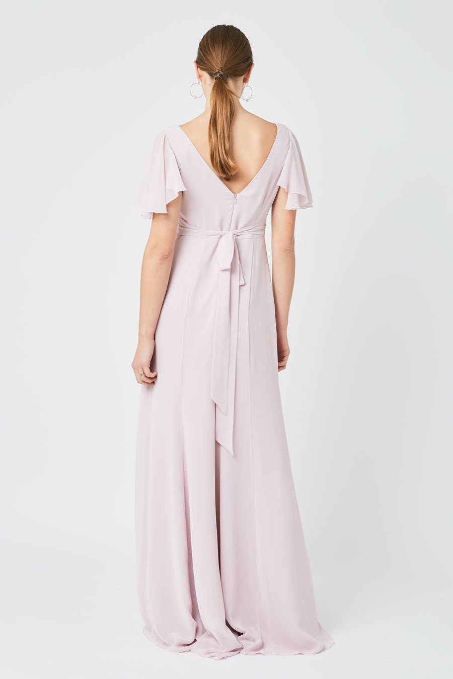 Caroline Angel Sleeve Chiffon Dress - Blossom Pink - Maids to Measure