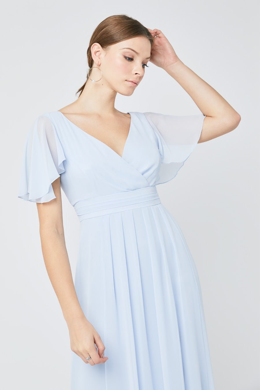 Caroline Angel Sleeve Chiffon Dress - Cloud Blue - Maids to Measure