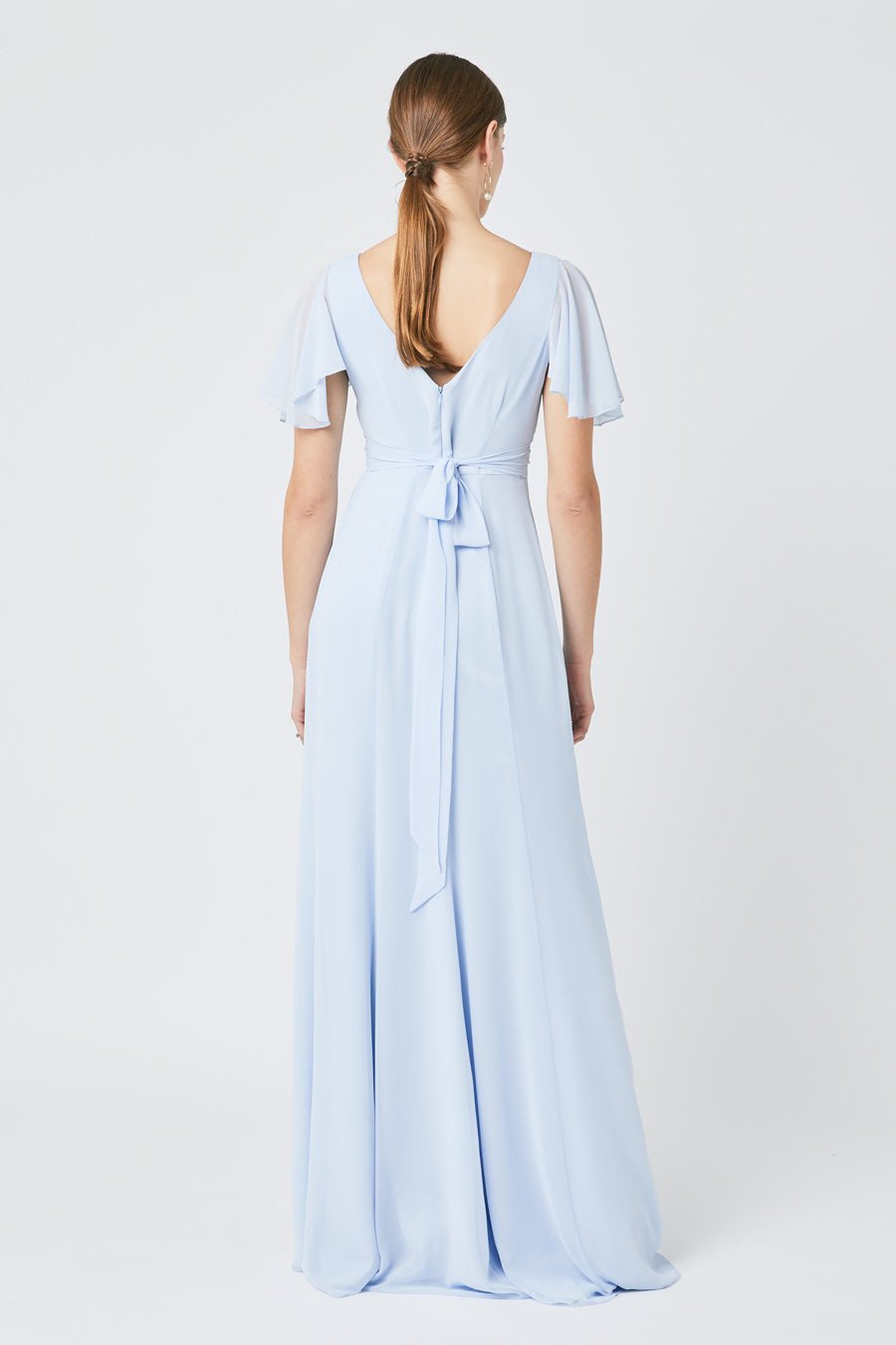 Caroline Angel Sleeve Chiffon Dress - Cloud Blue - Maids to Measure