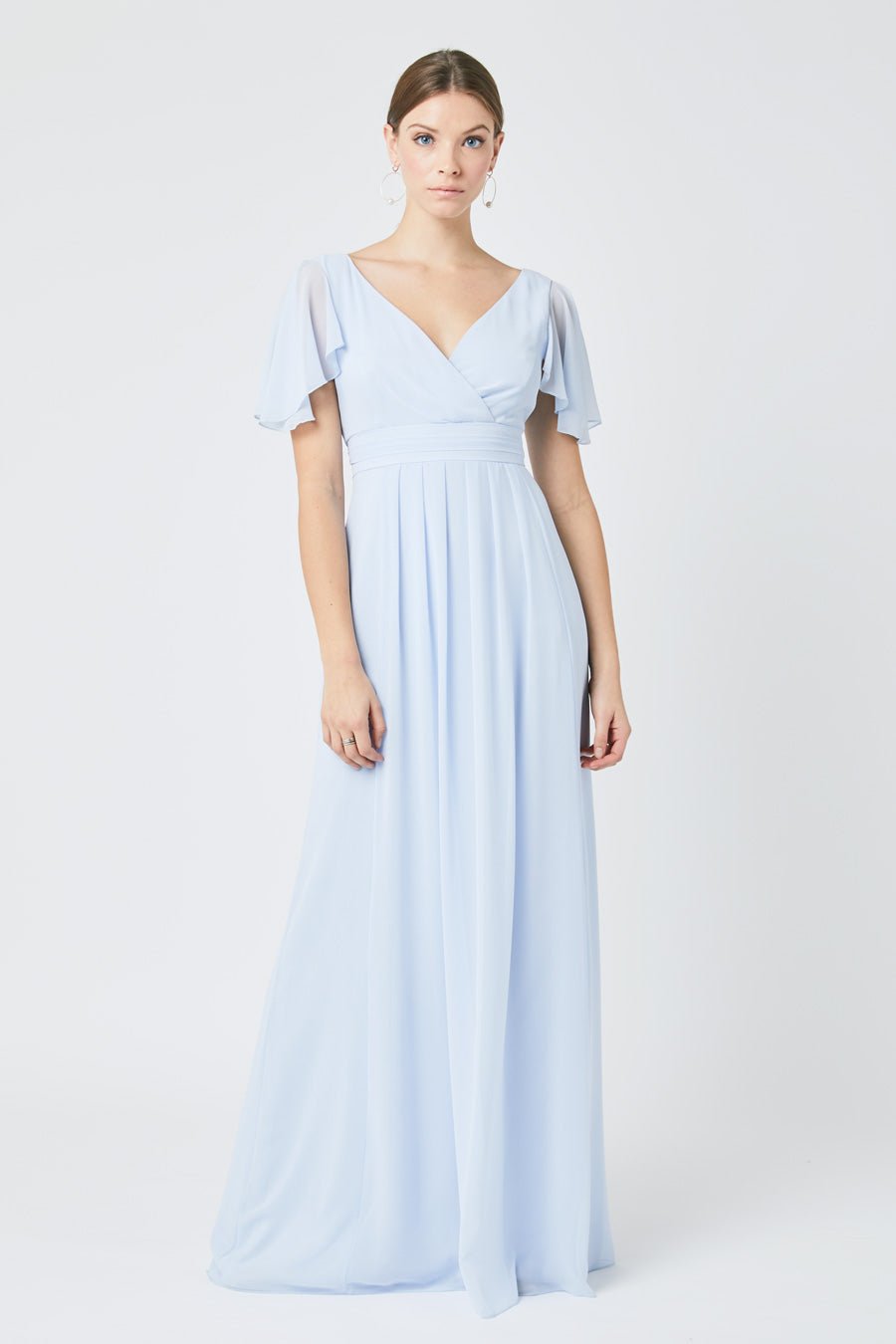 Caroline Angel Sleeve Chiffon Dress - Cloud Blue - Maids to Measure