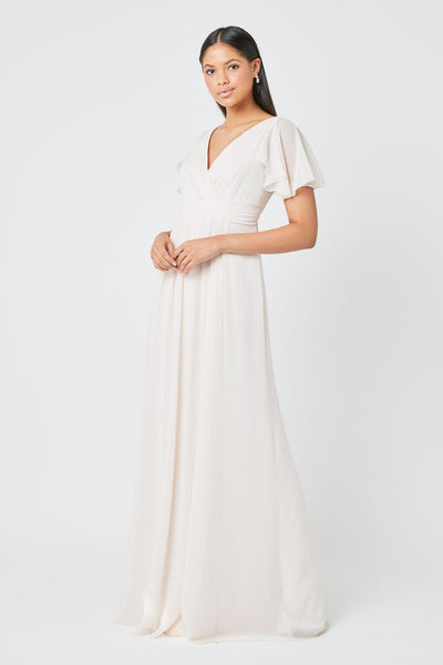 Caroline Angel Sleeve Chiffon Dress - Cream Soda - Maids to Measure
