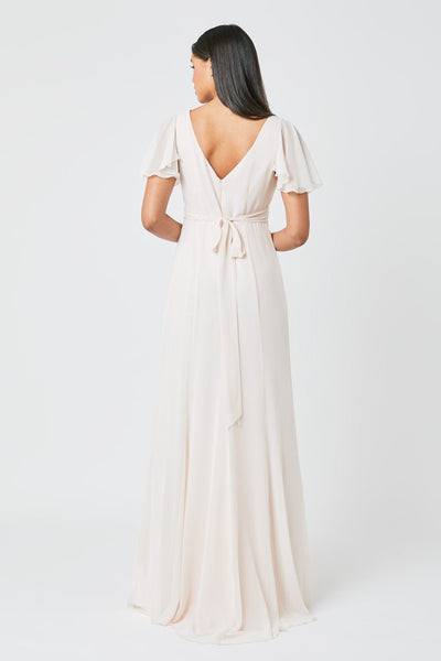 Caroline Angel Sleeve Chiffon Dress - Cream Soda - Maids to Measure
