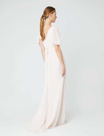 Caroline Angel Sleeve Chiffon Dress - Cream Soda - Maids to Measure
